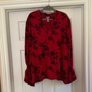 Chico's Vibrant Red Floral Blouse